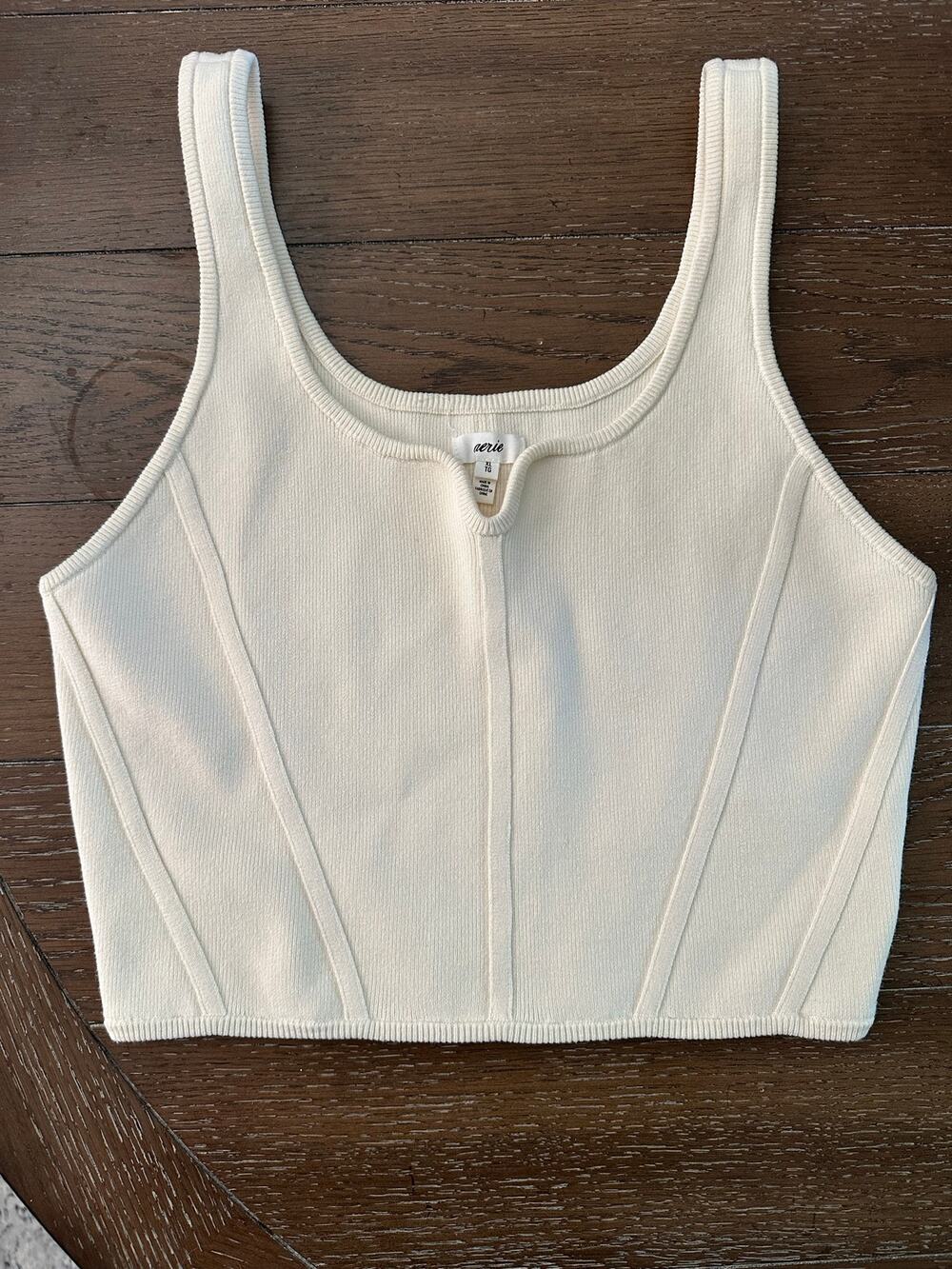 NWOT Aerie Cream Corset Ribbed Tank Top Sz XL Notch Neckline
